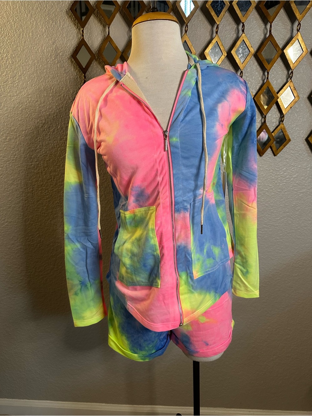 NWT Rose Velvet Tie-Dye Hoodie & Shorts Lounge Set